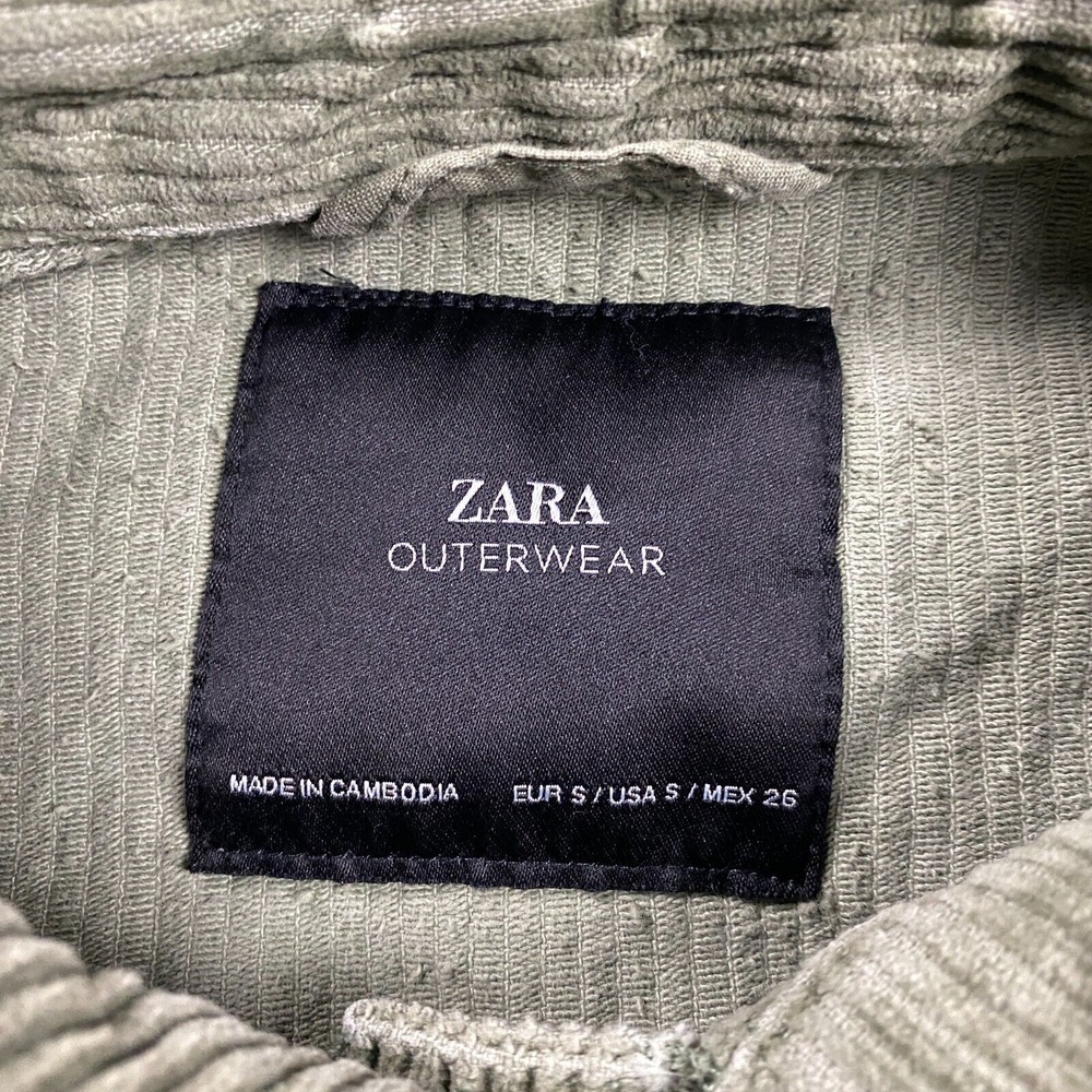 Zara Jacket Womens Small Corduroy Green Trucker Front Pockets‎ Outerwear Frayed - Picture 3 of 10